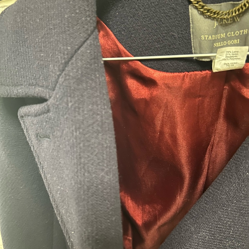 Navy Double-Breasted Women's Wool Coat - Picture 3 of 4